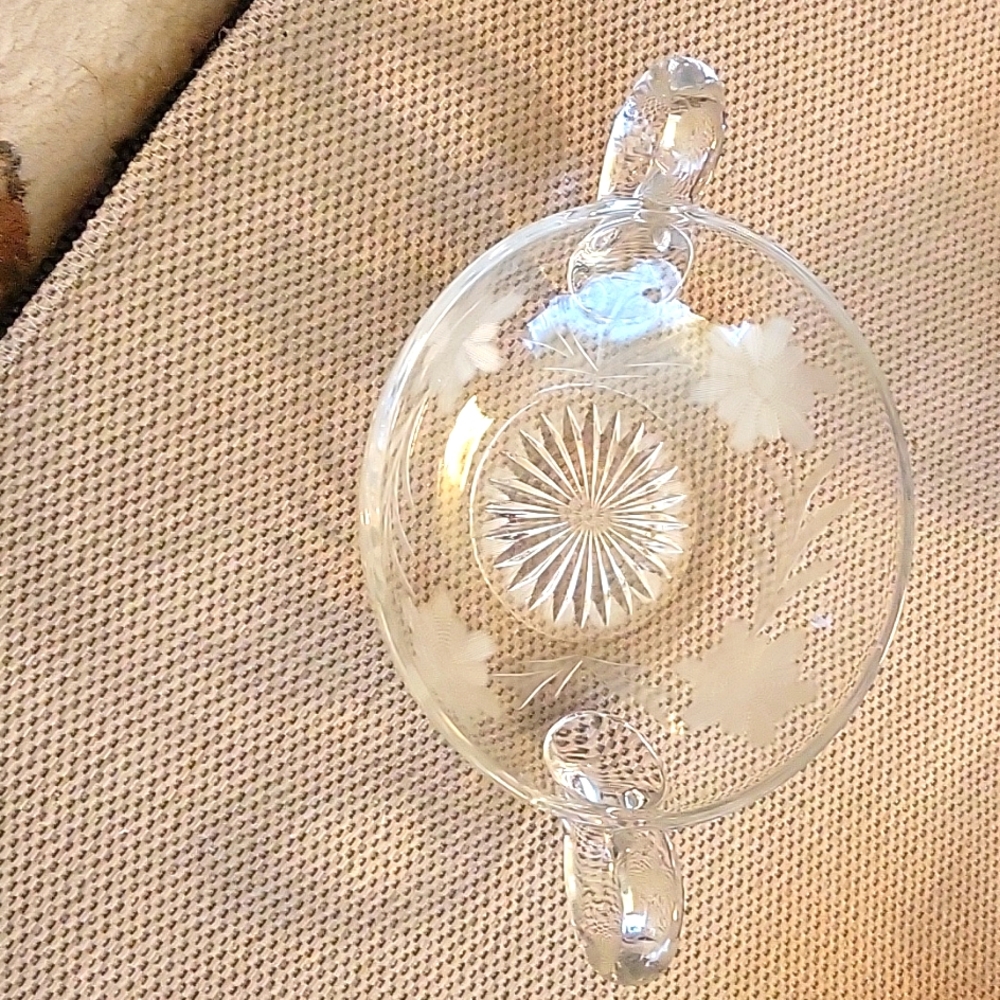 Rare Mid Century Etched glass Candy Dish.